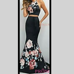 Two-piece Floral-print Prom Dress